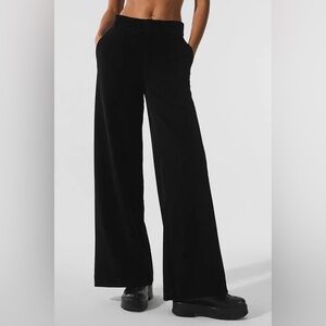 Micro Corduroy Mid- Rise Wise Leg Trouser- Black